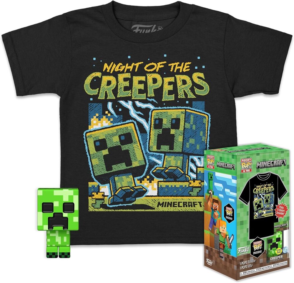 Funko pocket pop! minecraft creeper (glow in the dark) special edition + camiseta infantil talla m (9-10 aos)