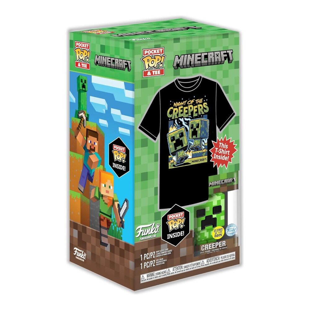 Funko pocket pop! minecraft creeper (glow in the dark) special edition + camiseta infantil talla xl (11-12 aos)