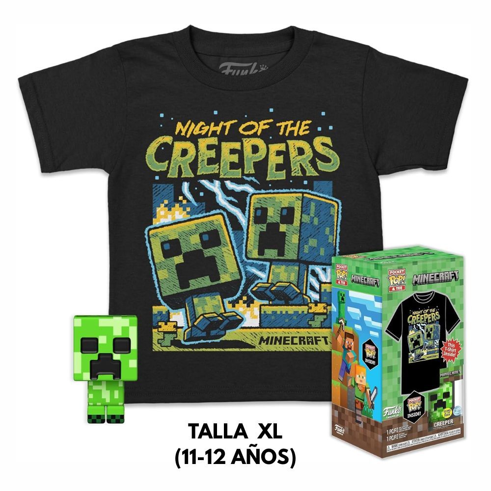 Funko pocket pop! minecraft creeper (glow in the dark) special edition + camiseta infantil talla xl (11-12 aos)