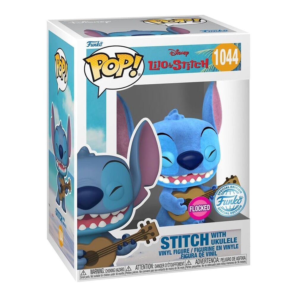 Funko pop! disney lilo y stitch - stitch con ukelele (flocked) special edition + camiseta talla xl