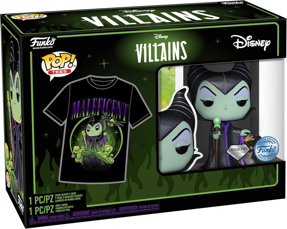 Funko pop! tees & vinyl disney - maléfica (diamond glitter) - camiseta talla l