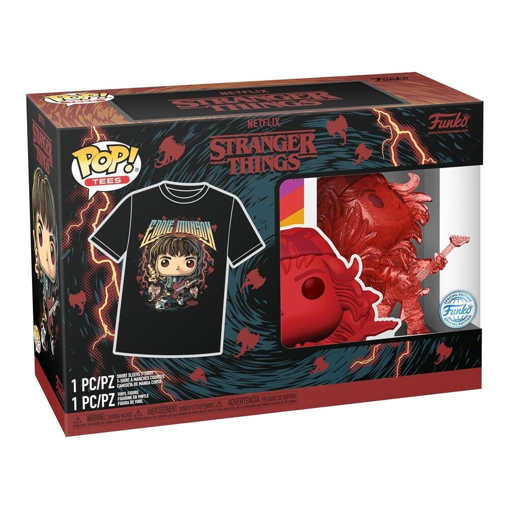 Funko pop! tees & vinyl stranger things - eddie cazador con guitarra (special edition) + camiseta talla m