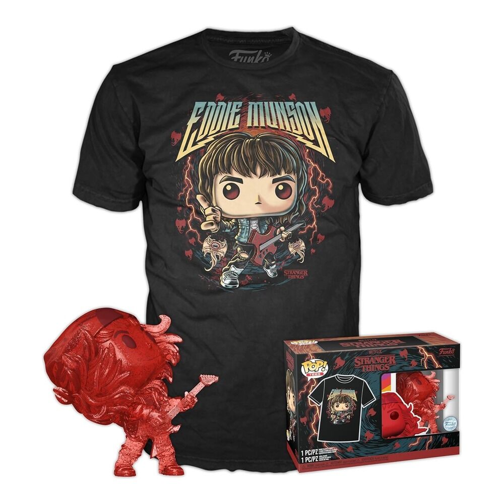 Funko pop! tees & vinyl stranger things - eddie cazador con guitarra (special edition) + camiseta talla m