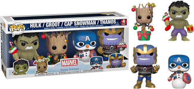 Figura Funko Pop! Marvel Happy Holidays Pack 4 (hulk/groot/cap Snowman/thanos) Hover Image