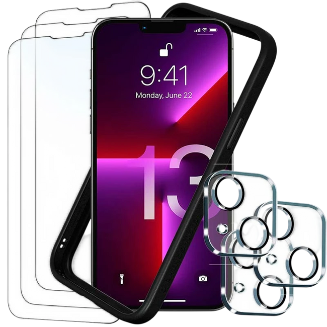 Pack de Accesorios iPhone 13 con 3 Protectores de pantalla + 3 Protectores de cámara + Funda Bumper Hover Image
