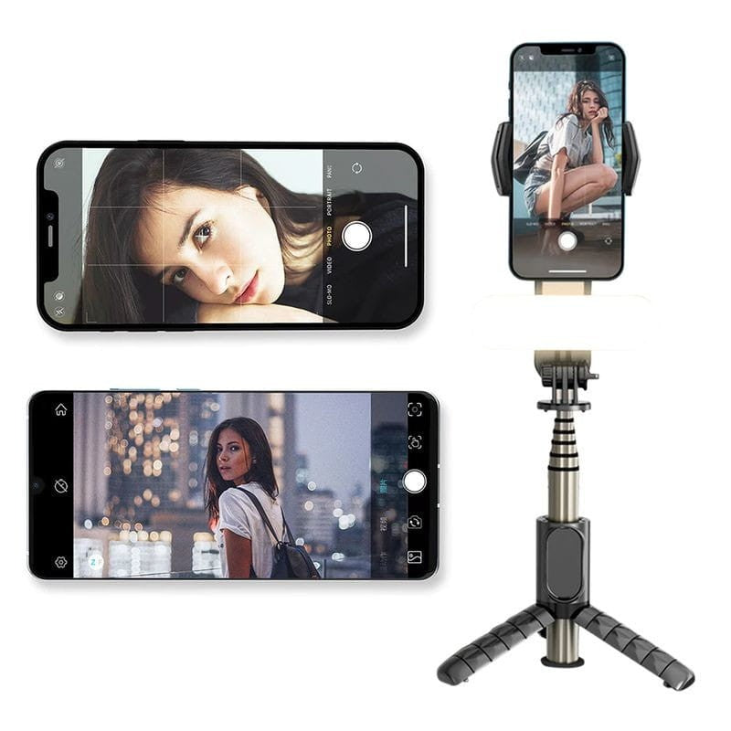 Palo Selfie Gimbal Q09 - Estabilizador de Smartphone Rotación 360 con Mando inalámbrico Negro