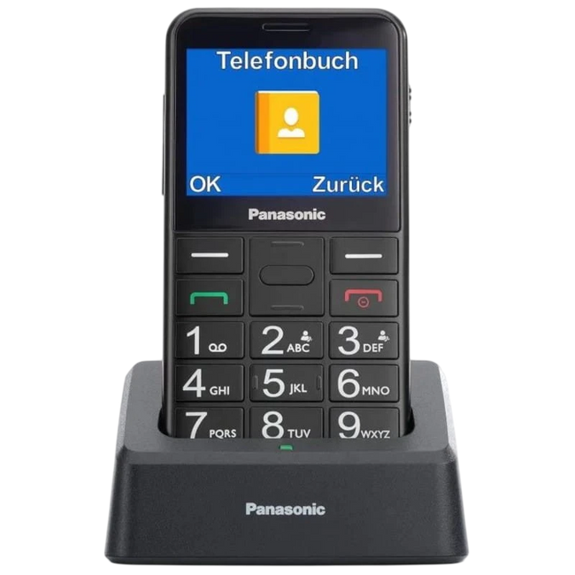 Panasonic KX-TU155EXBN 2.4", Letras Grandes, Alto Contraste, Compatible con Audífonos, Llamada Prioritaria, Base de carga, Negro Hover Image