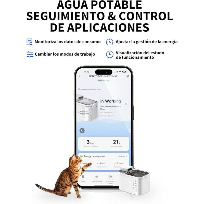 PETKIT Eversweet MAX (UVC3L - Fuente para Gatos Sin Cable