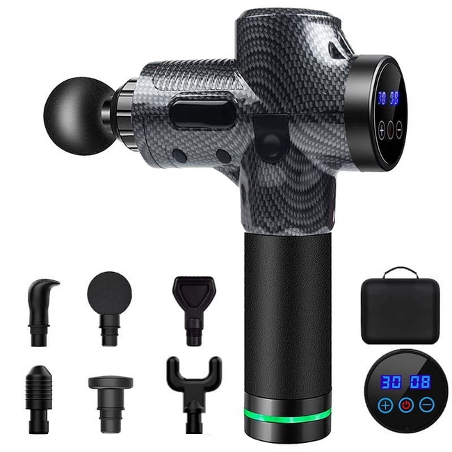 Pistola de Masaje Muscular 6 Cabezales 30 Niveles Negro Hover Image