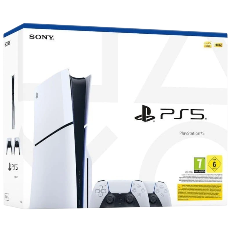 Sony PlayStation 5 Slim 1TB + 2 Mandos DualSense Blanco