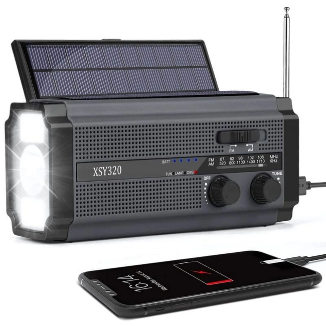Radio de Emergencia Portátil 5000 mAh Gris y Negro Hover Image