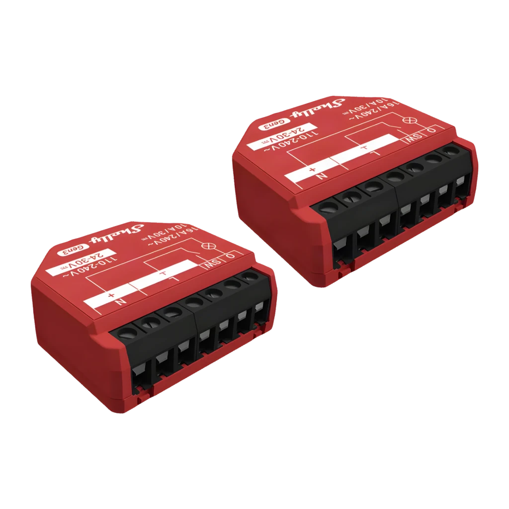 Relé inteligente Shelly 1PM Gen3 Wi-Fi 16A Pack 2 Rojo Medición de consumo