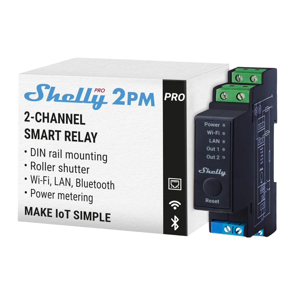 Relé Shelly Pro 2PM Medición de consumo WiFi 16A