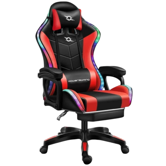 Silla Gaming PowerGaming LED RGB Rojo/Negro con Reposapiés Hover Image