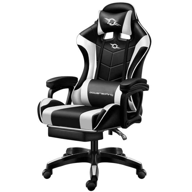 Silla Gaming PowerGaming Negro/Blanco con Reposapiés Hover Image