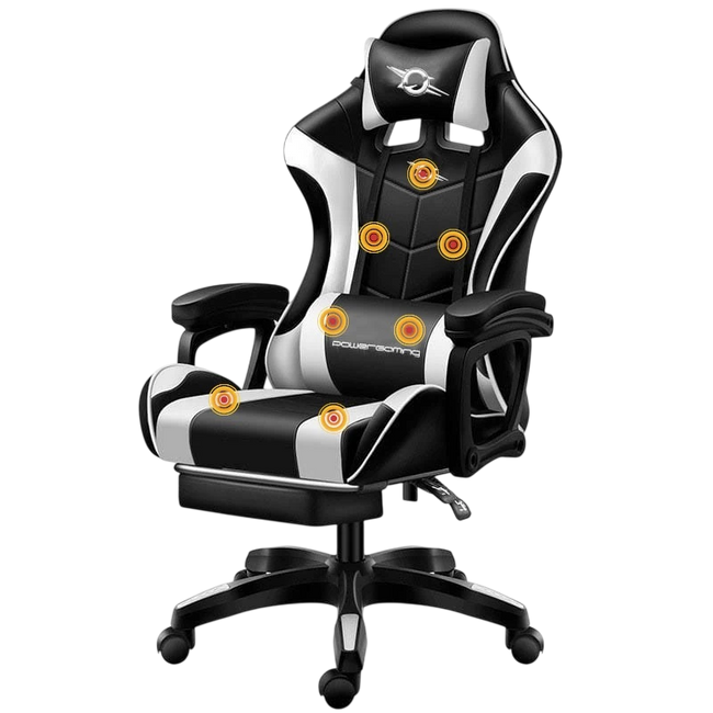Silla Gaming PowerGaming Masaje 7 puntos Blanco/Negro Reposapiés Hover Image