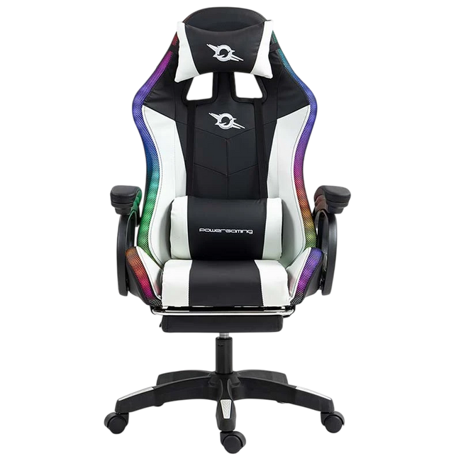 PowerGaming LED RGB Silla 7 puntos Masaje Reposapiés Negro+Blanco Hover Image
