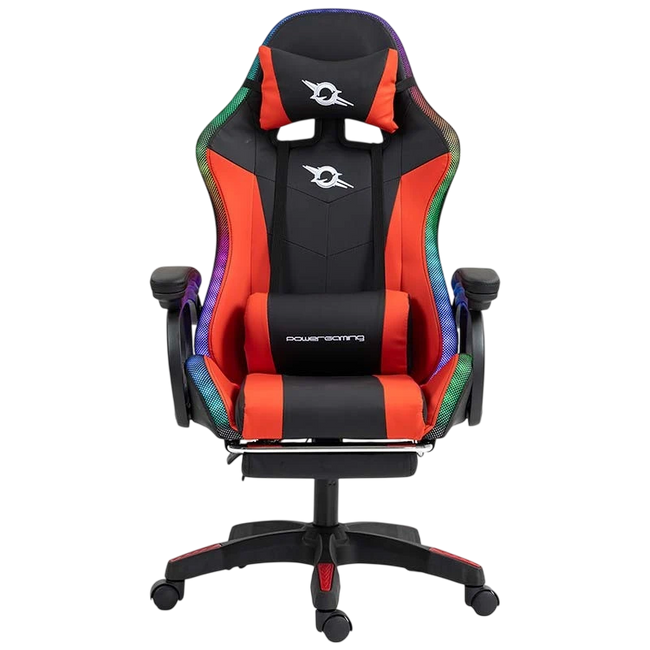 Silla Gaming PowerGaming LED RGB con Altavoz Bluetooth, Masaje y Reposapiés Negro+Rojo Hover Image