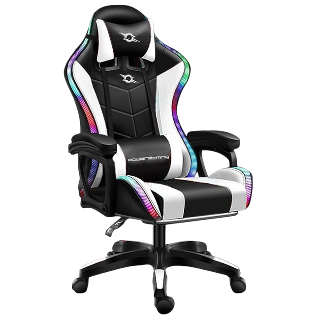 Silla Gaming PowerGaming LED RGB Blanco/Negro Hover Image