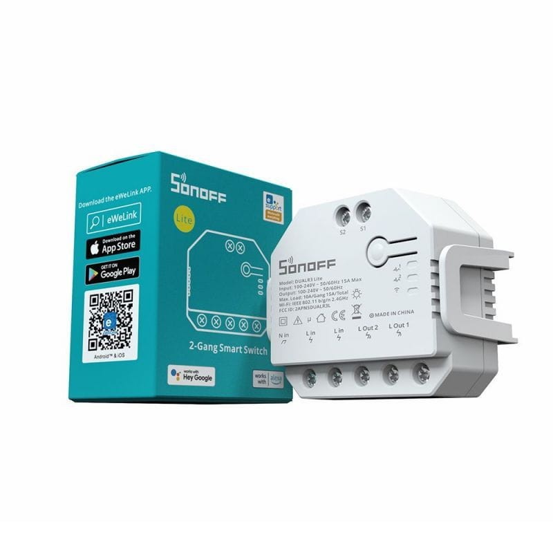 Sonoff Dual R3 Lite Blanco - Switch inteligente Wi-Fi Compatible con Amazon Alexa y Google Assistant
