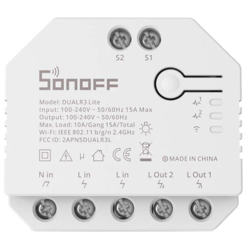 Sonoff Dual R3 Lite Blanco - Switch inteligente Wi-Fi Compatible con Amazon Alexa y Google Assistant