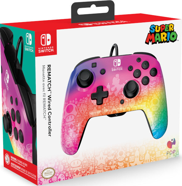 Mando Pdp Rematch Wired Controller Super Mario Star Spectrum ( Switch 2 / Lite / Oled ) Hover Image