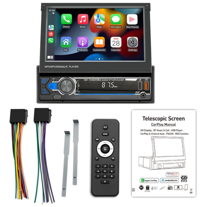 Autoradio 1 DIN SWM 9901 Bluetooth con pantalla retráctil de 7 pulgadas, compatible con MP5 Negro
