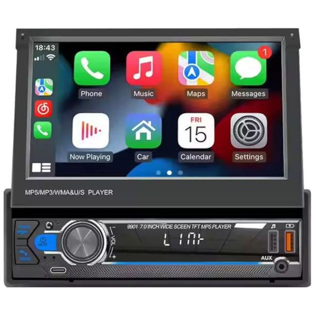Autoradio 1 DIN SWM 9901 Bluetooth con pantalla retráctil de 7 pulgadas, compatible con MP5 Negro Hover Image