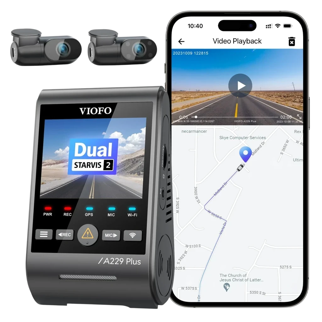 VIOFO A229 Plus 3CH Cámara Frontal 2K + Trasera 2K + Interior 1080P HDR 5GHz Wi-Fi GPS Voice Control - Dash Cam