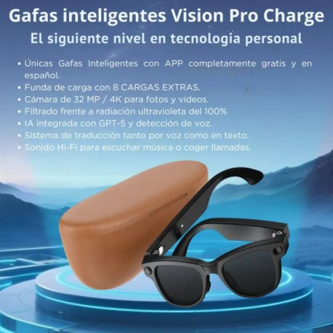 Gafas de Audio Inteligentes SMARTIA Vision Pro Charge - IA  Cámara 4K  Estuche portátil con 6 Cargas Extra Main Image