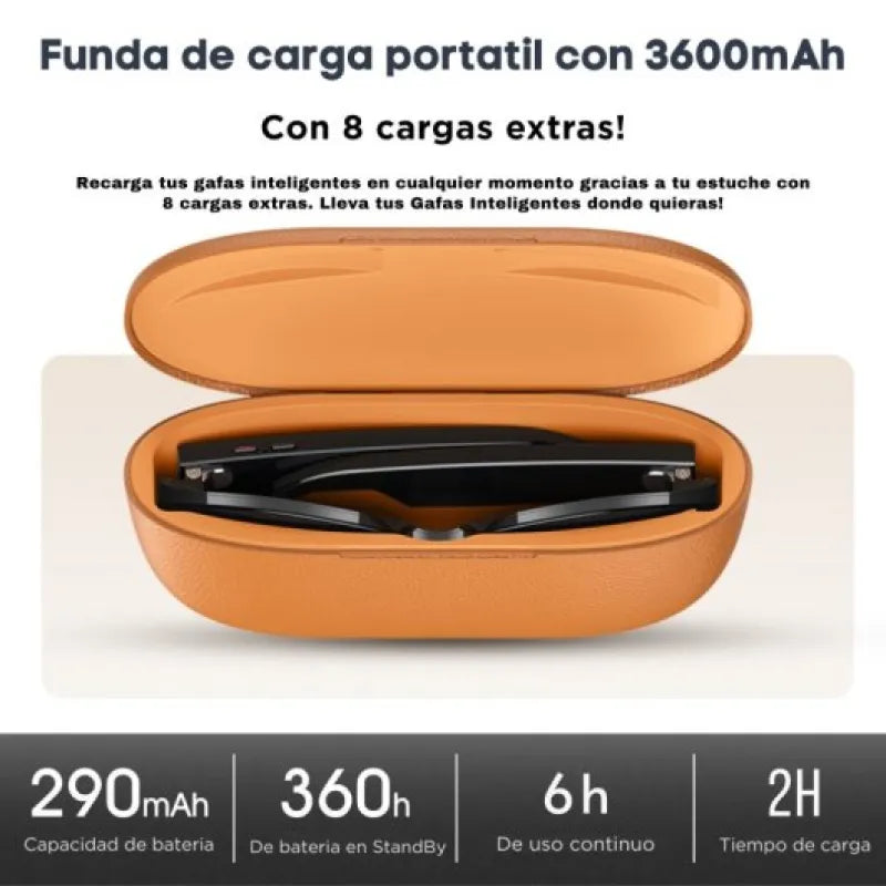 Gafas de Audio Inteligentes SMARTIA Vision Pro Charge - IA  Cámara 4K  Estuche portátil con 6 Cargas Extra