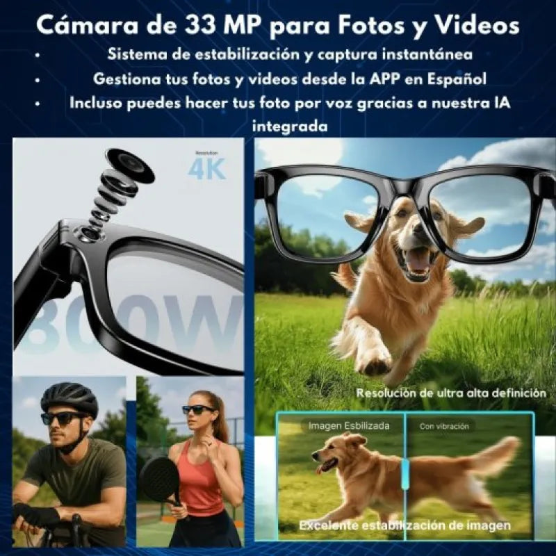 Gafas de Audio Inteligentes SMARTIA Vision Pro Charge - IA  Cámara 4K  Estuche portátil con 6 Cargas Extra