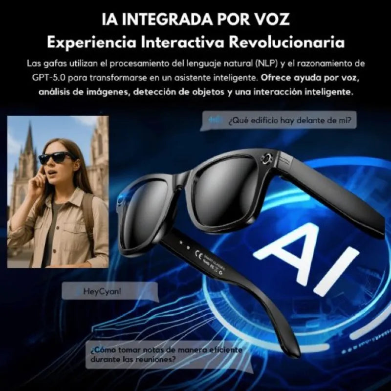 Gafas de Audio Inteligentes SMARTIA Vision Pro Charge - IA  Cámara 4K  Estuche portátil con 6 Cargas Extra