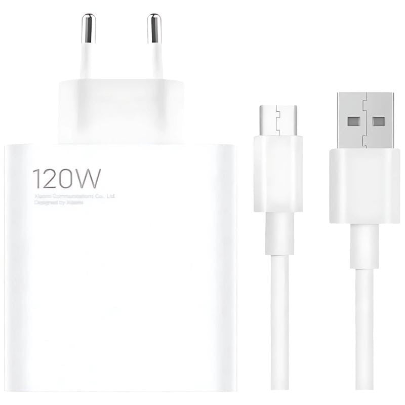 Cargador de carga Rápida Xiaomi 120W HyperCharge Combo USB Tipo-A Blanco + Cable USB-A a USB-C