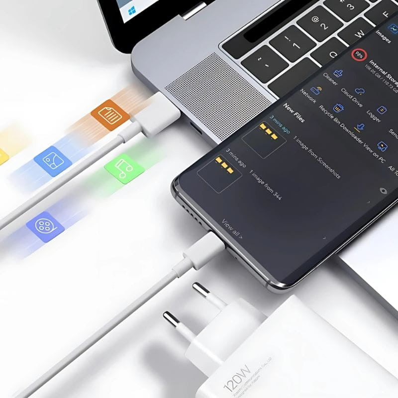 Cargador de carga Rápida Xiaomi 120W HyperCharge Combo USB Tipo-A Blanco + Cable USB-A a USB-C