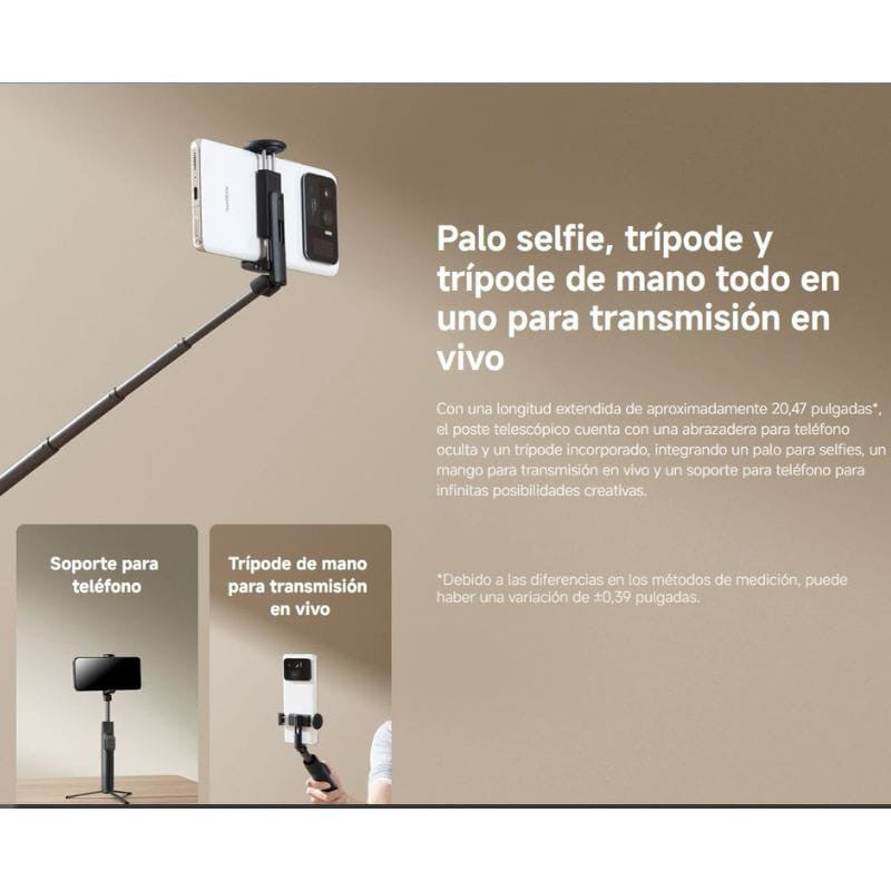 Xiaomi Selfie Stick Tripod Mini - Bastón de Selfie Bluetooth con Mini Trípode Negro