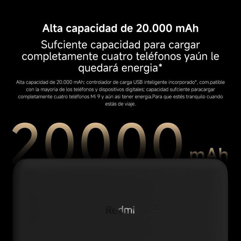 Xiaomi Redmi Power Bank 20000 mAh 18W Fast Charge Negro